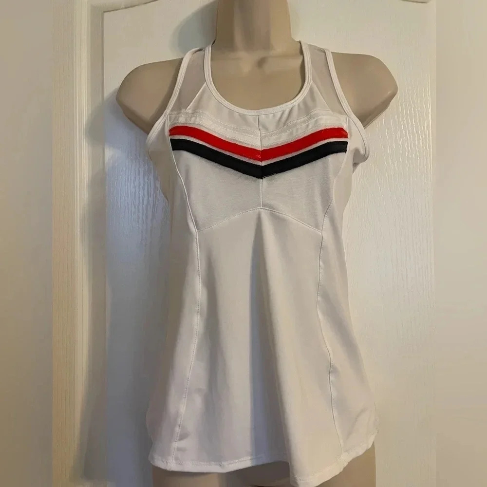 Lucky in Love Tennis Tank Top Women XS White New Racerback Chevron‎ Mesh NEW